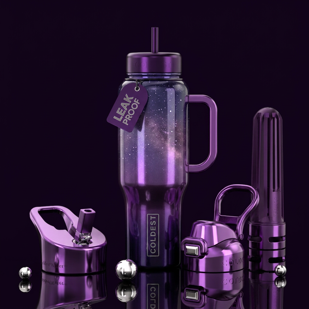 Shiny metallic purple and twilight ombre nova, vib... water bottle design