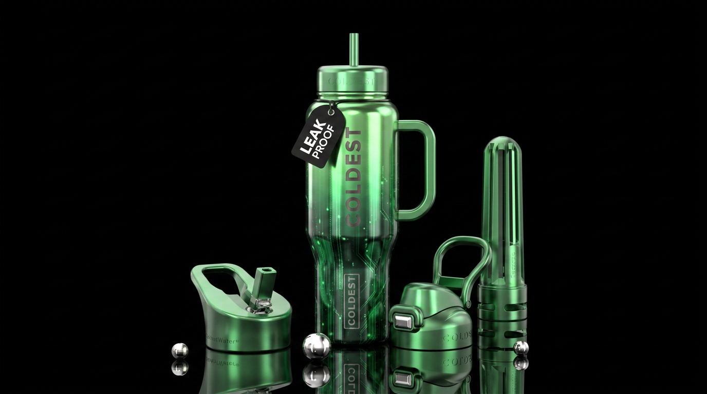Shiny metallic green ombre nova, vibrant, luxuriou... water bottle design
