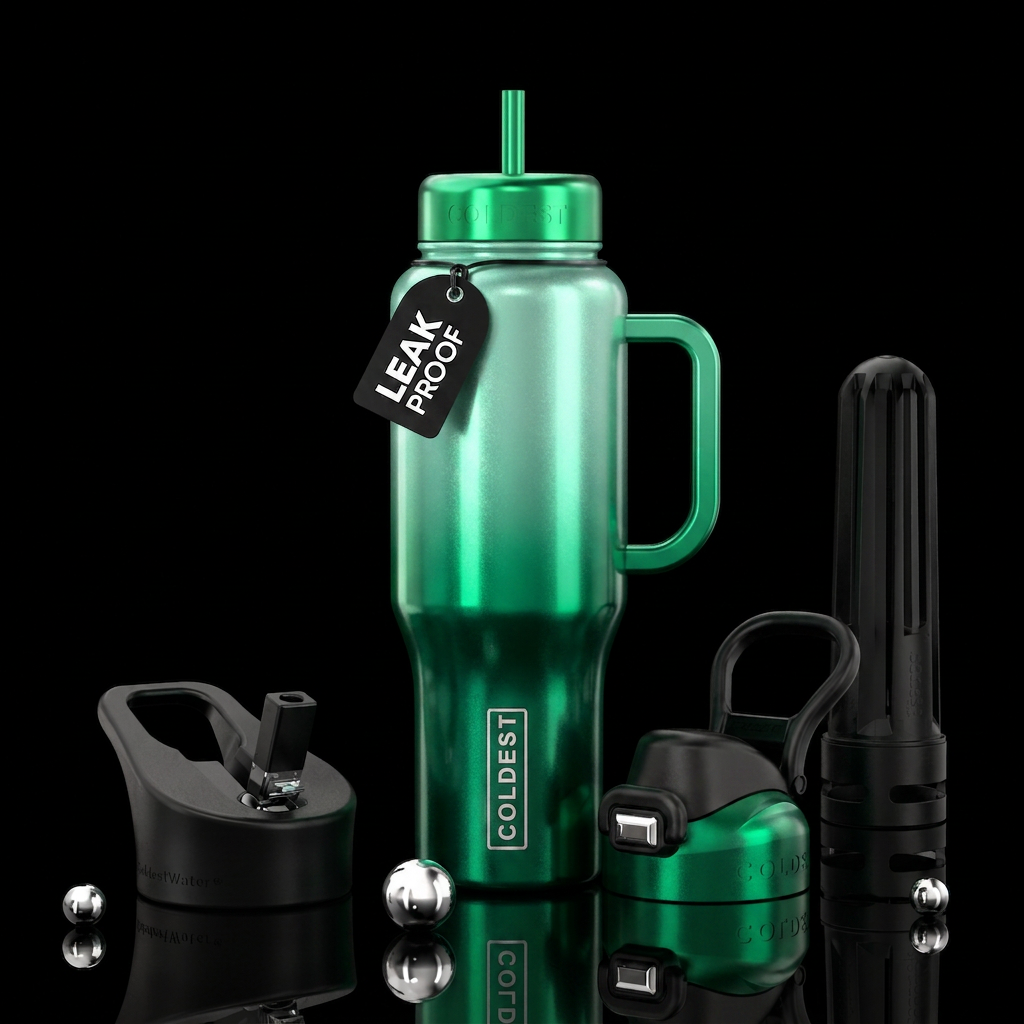 Shiny metallic green ombre nova, vibrant, luxuriou... water bottle design