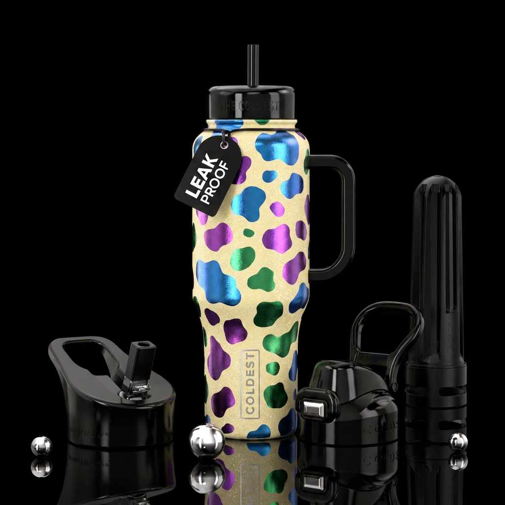 Creamy butter yellow sparkly background with shiny... water bottle design