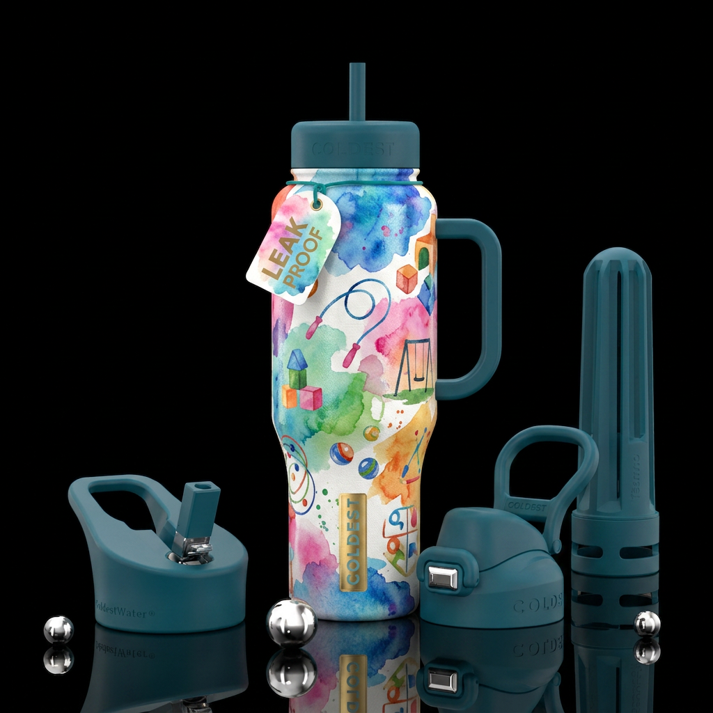 Play date fun and games, vibrant, beautiul, modern... water bottle design