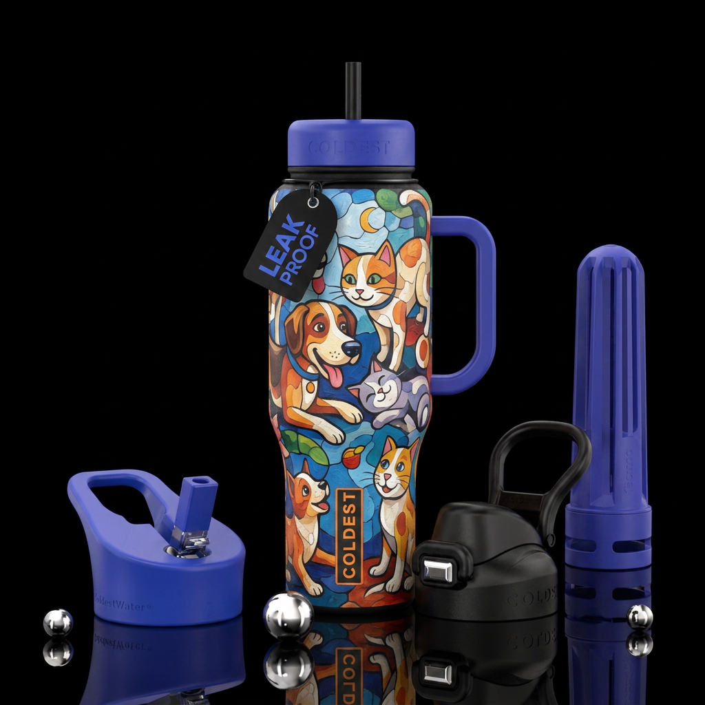 Paint by numbers half painted dogs and cats at pla... water bottle design