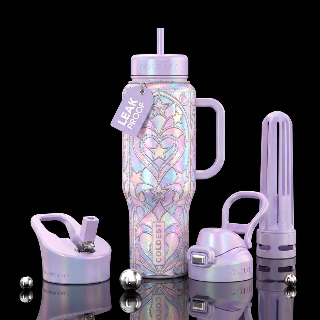 Hearts and stars stained glass unique patterns and... water bottle design