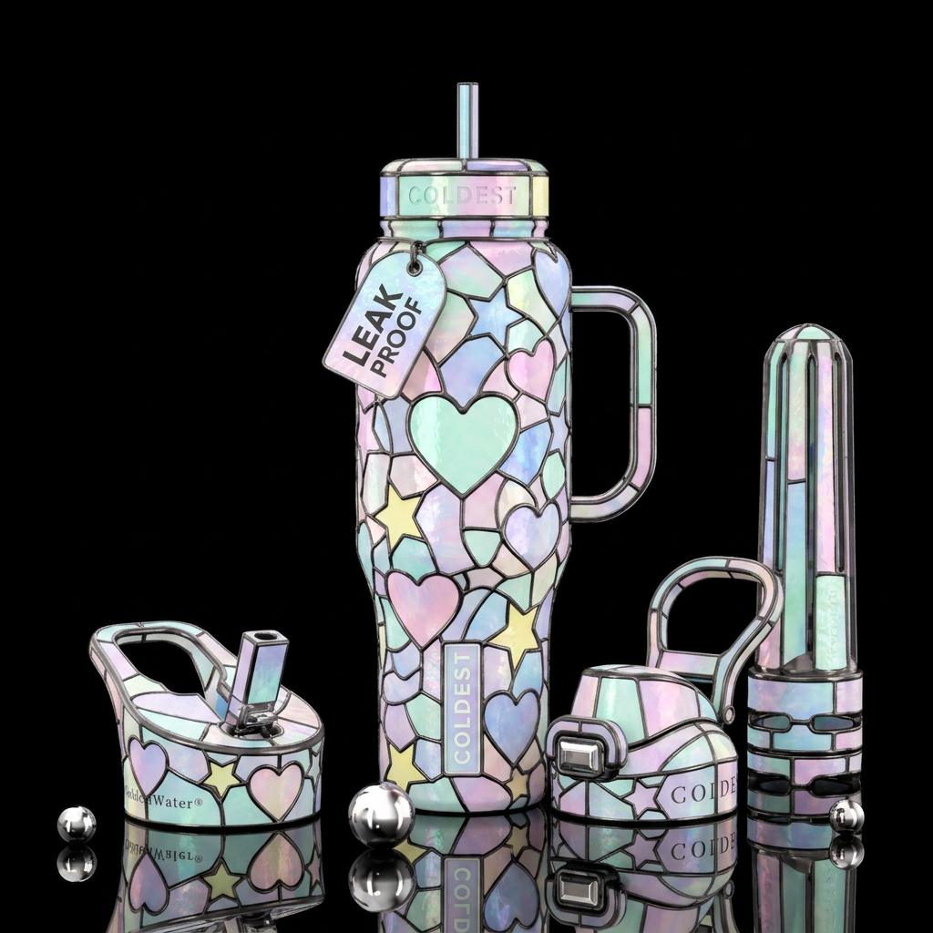 Hearts and stars stained glass unique patterns and... water bottle design