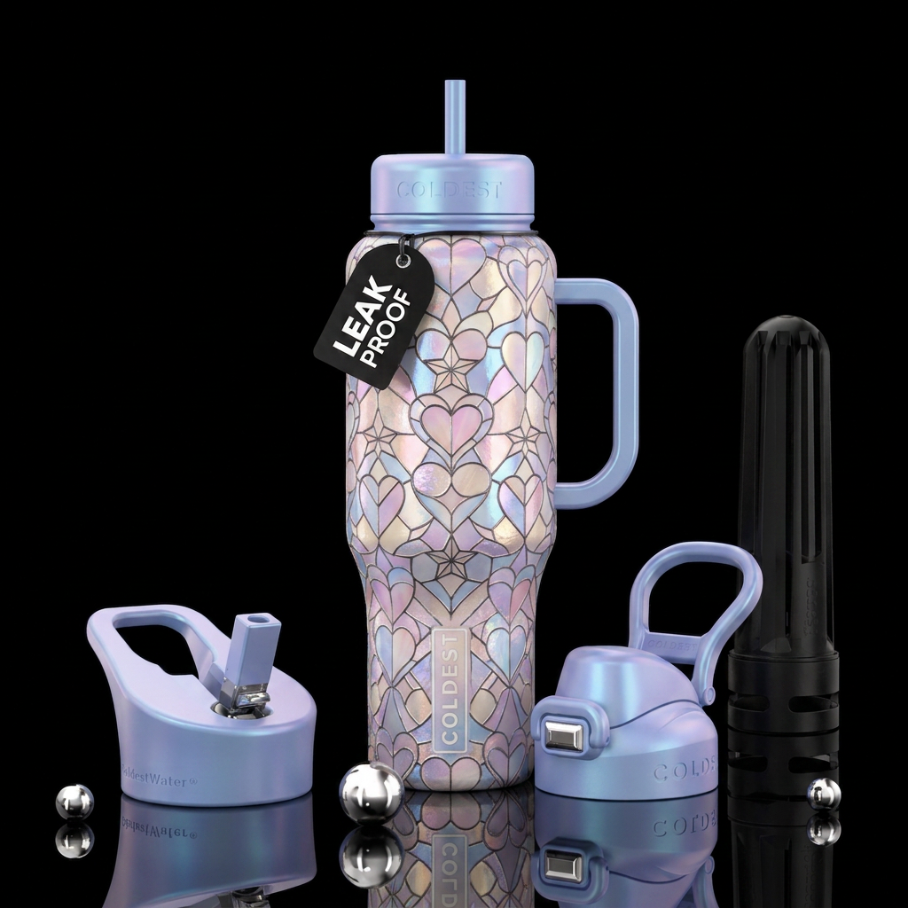 Hearts and stars stained glass unique patterns and... water bottle design