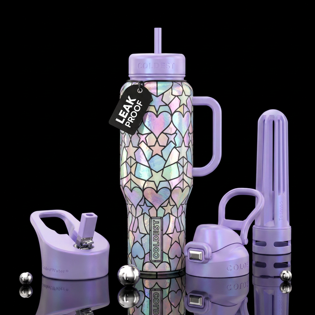 Hearts and stars stained glass unique patterns and... water bottle design