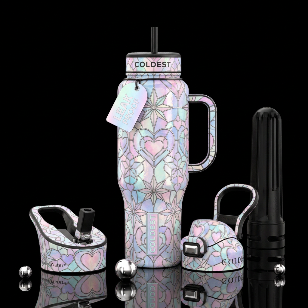 Hearts and stars stained glass unique patterns and... water bottle design