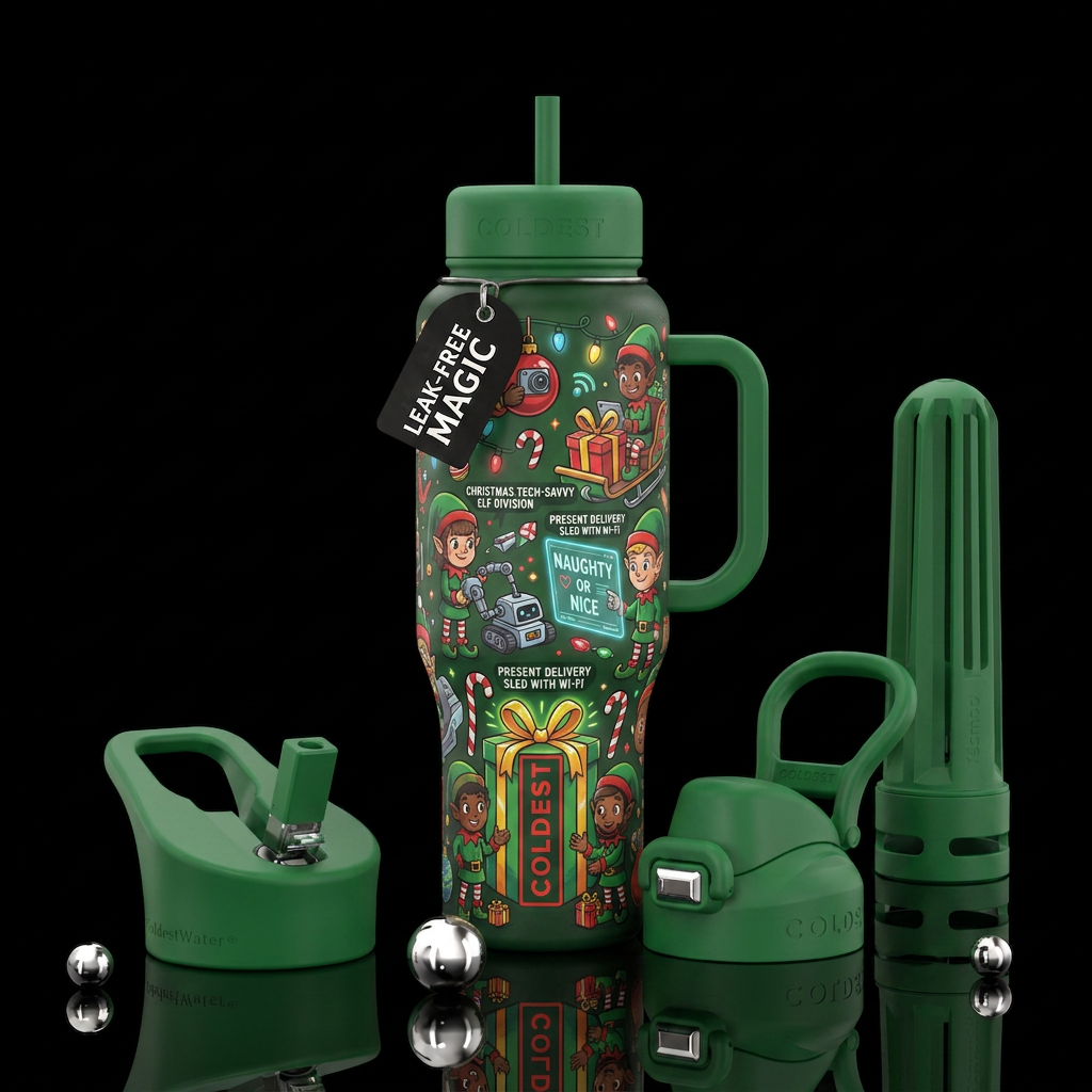 Santa's little helper, funny, vibrant, beautiul, m... water bottle design