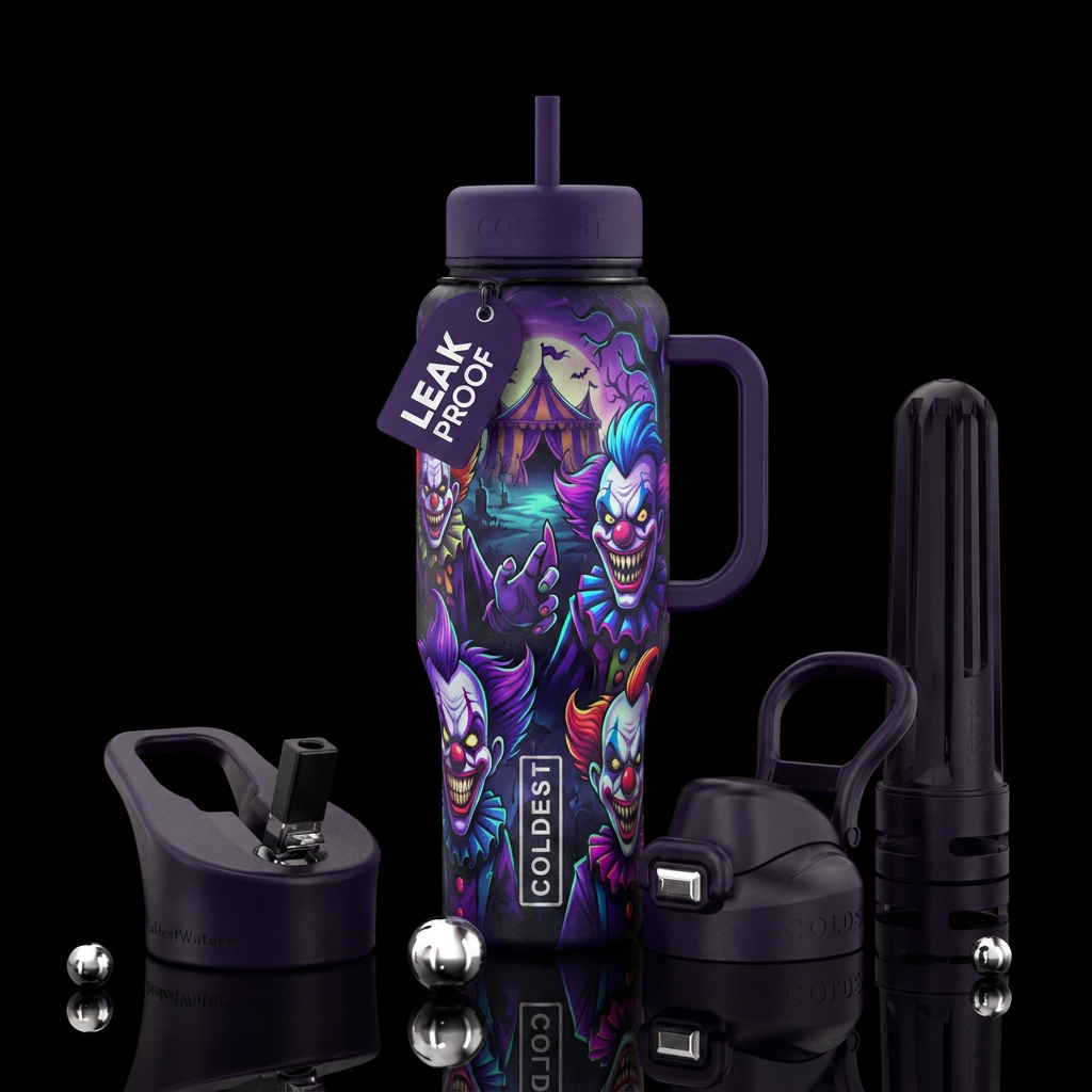 Scary clowns halloween inspired cartoon, funny, vi... water bottle design