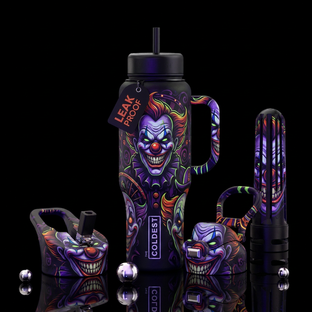 Scary clowns halloween inspired cartoon, funny, vi... water bottle design