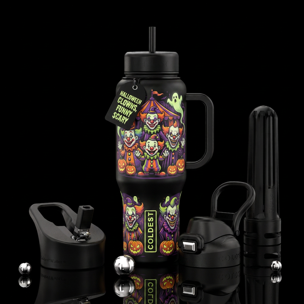 Halloween clowns cartoon funny scary,inbued, moder... water bottle design