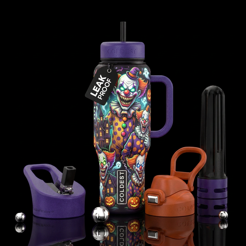 Halloween clowns cartoon funny scary,inbued, moder... water bottle design