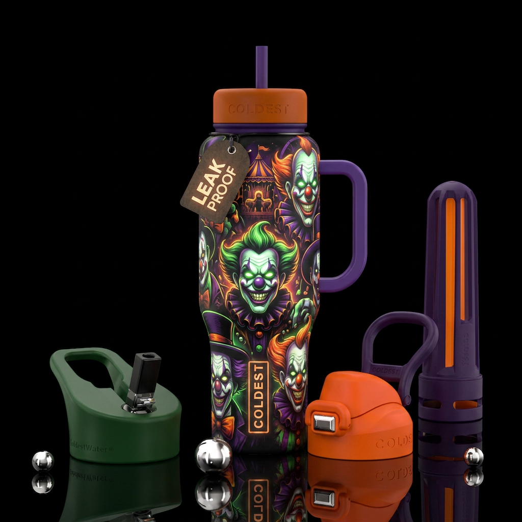 Halloween clowns cartoon funny scary,inbued, moder... water bottle design