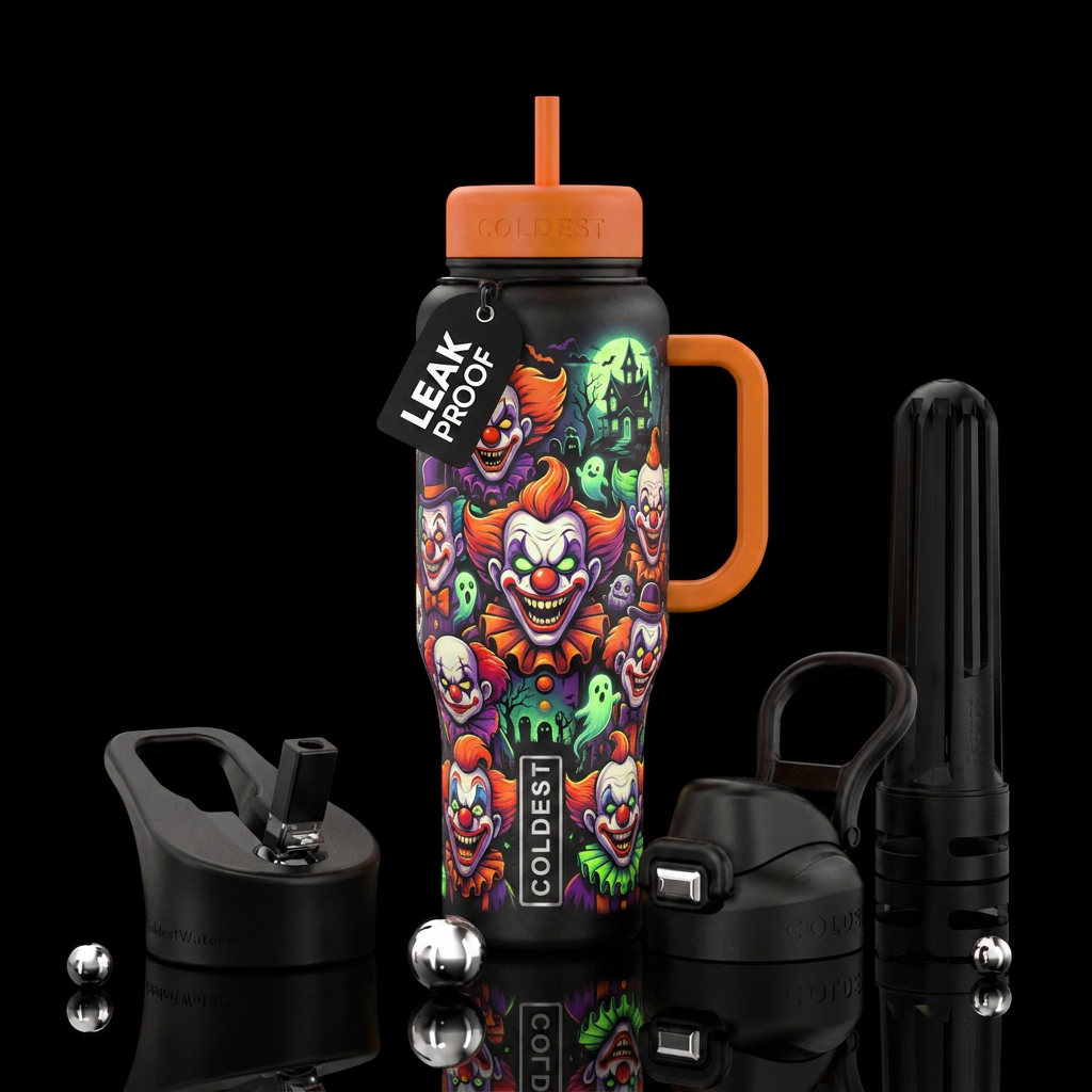 Halloween clowns cartoon funny scary,inbued, moder... water bottle design