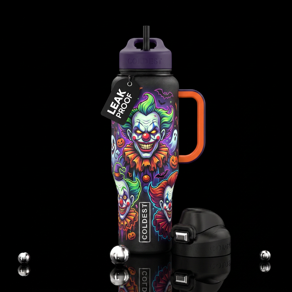 Halloween clowns cartoon funny scary,inbued, moder... water bottle design