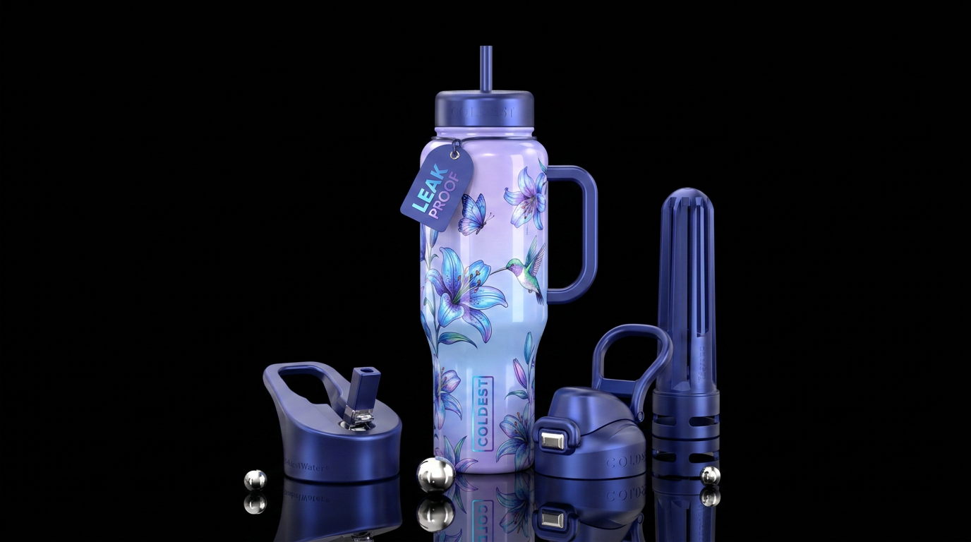 Beautiul blue with pruple colored Lilies with butt... water bottle design