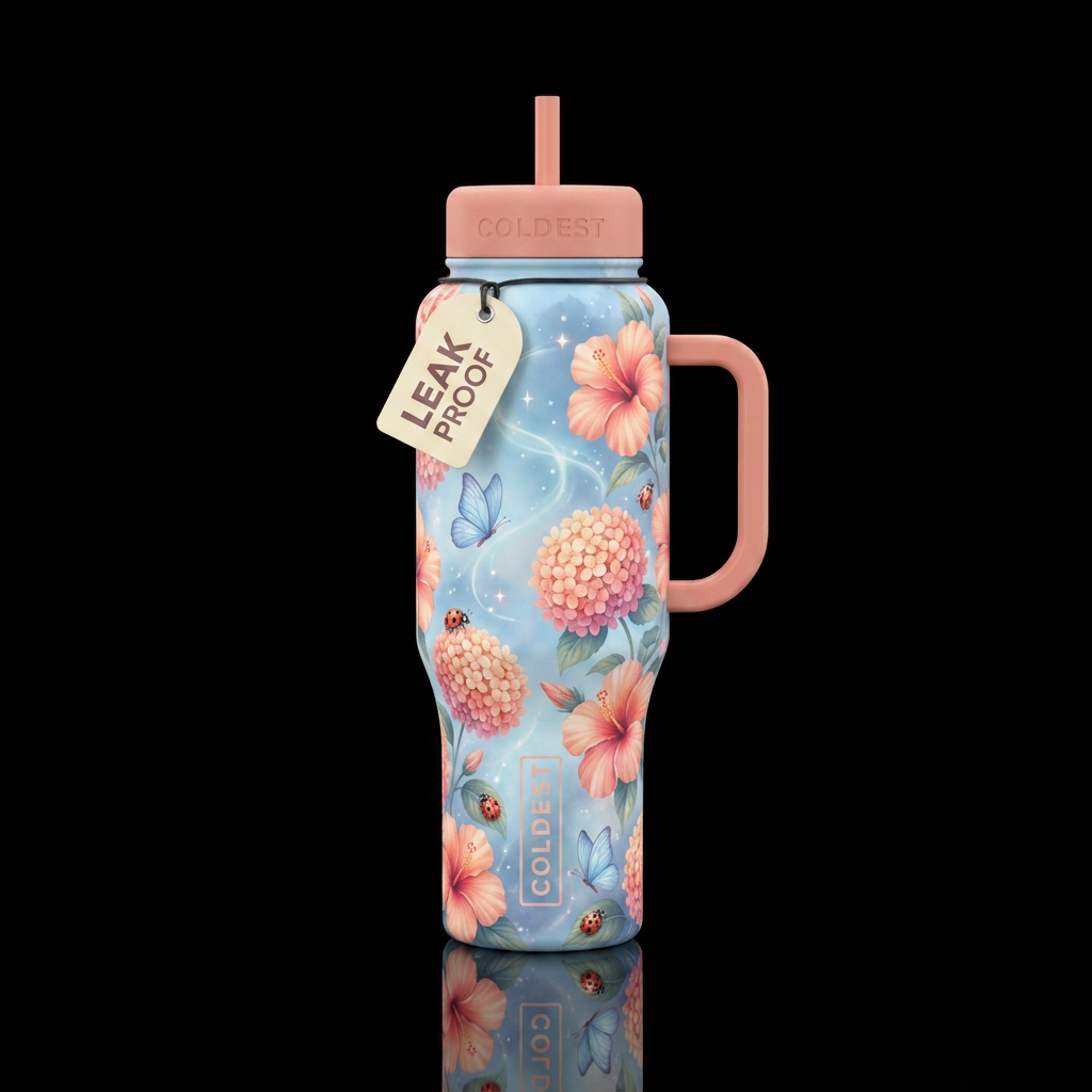Beautiful peach and pink two toned hibiscus and tw... water bottle design