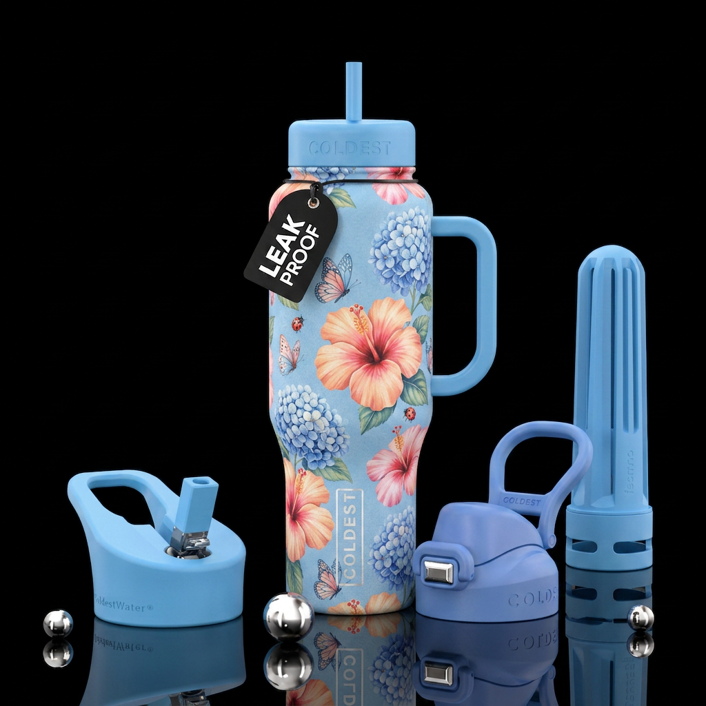 Beautiful peach and pink two toned hibiscus and tw... water bottle design