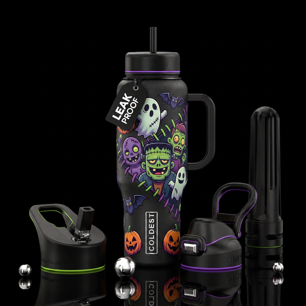 All stitched up halloween inbued, funny, scary, vi... water bottle design