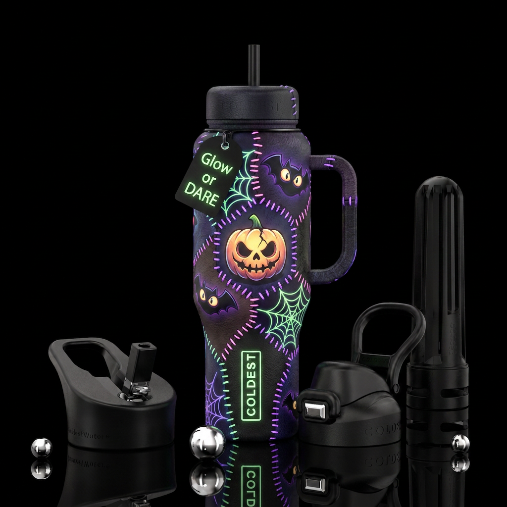 All stitched up halloween glow in the dark inbued,... water bottle design
