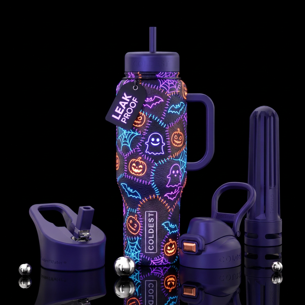 All stitched up halloween glow in the dark inbued,... water bottle design