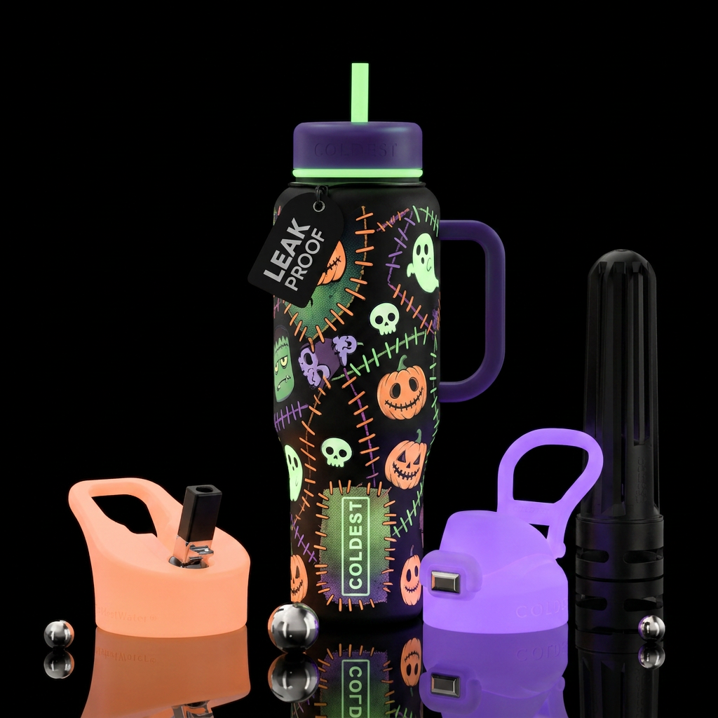 All stitched up halloween glow in the dark inbued,... water bottle design