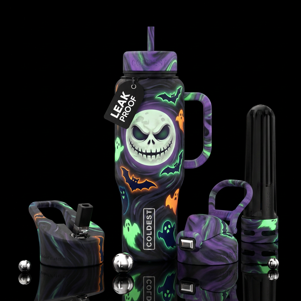 Full moon with scary eyes and evil stitches grinni... water bottle design