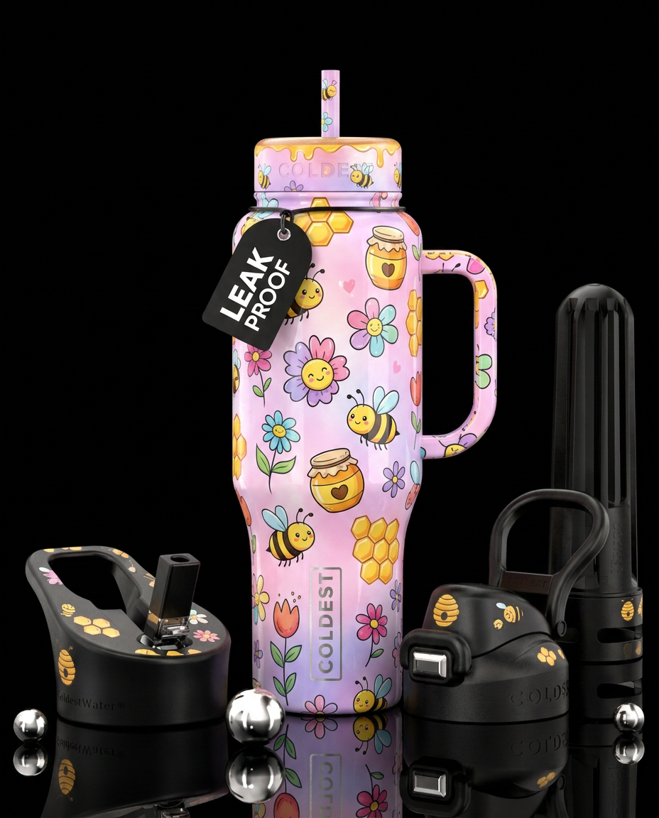 Honey Bees flowers honey pots and honey combs ligh... water bottle design