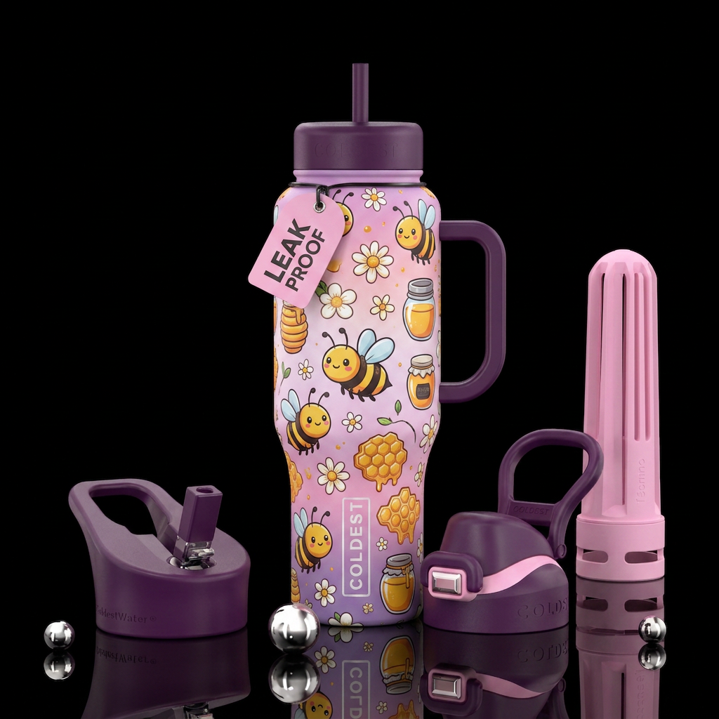 Honey Bees flowers honey pots and honey combs ligh... water bottle design