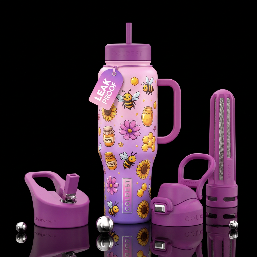 Honey Bees flowers honey pots and honey combs ligh... water bottle design