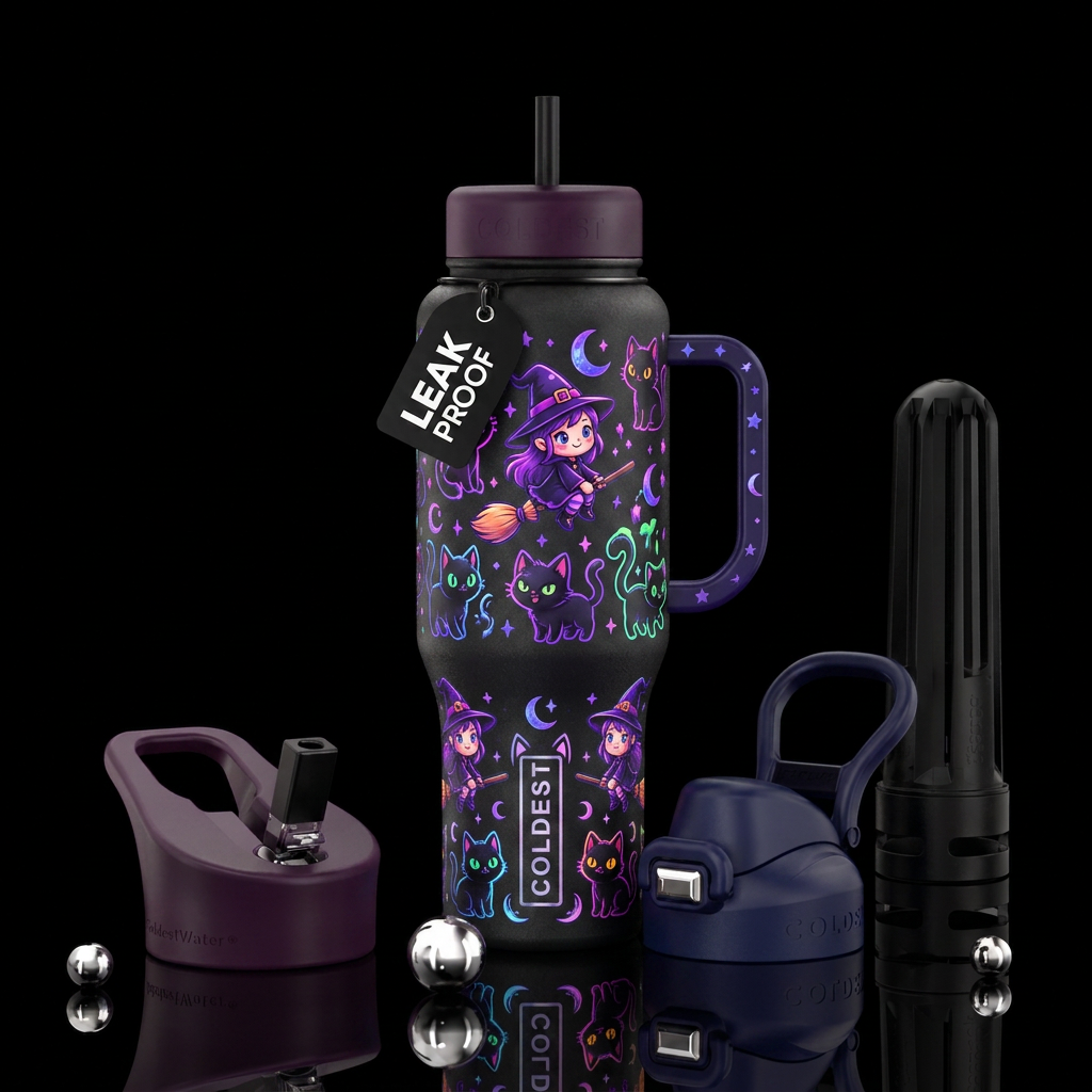 Baby witchesand black kittens, funny, scary, carto... water bottle design