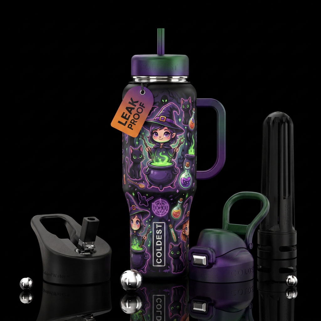 Baby witchesand black kittens, funny, scary, carto... water bottle design