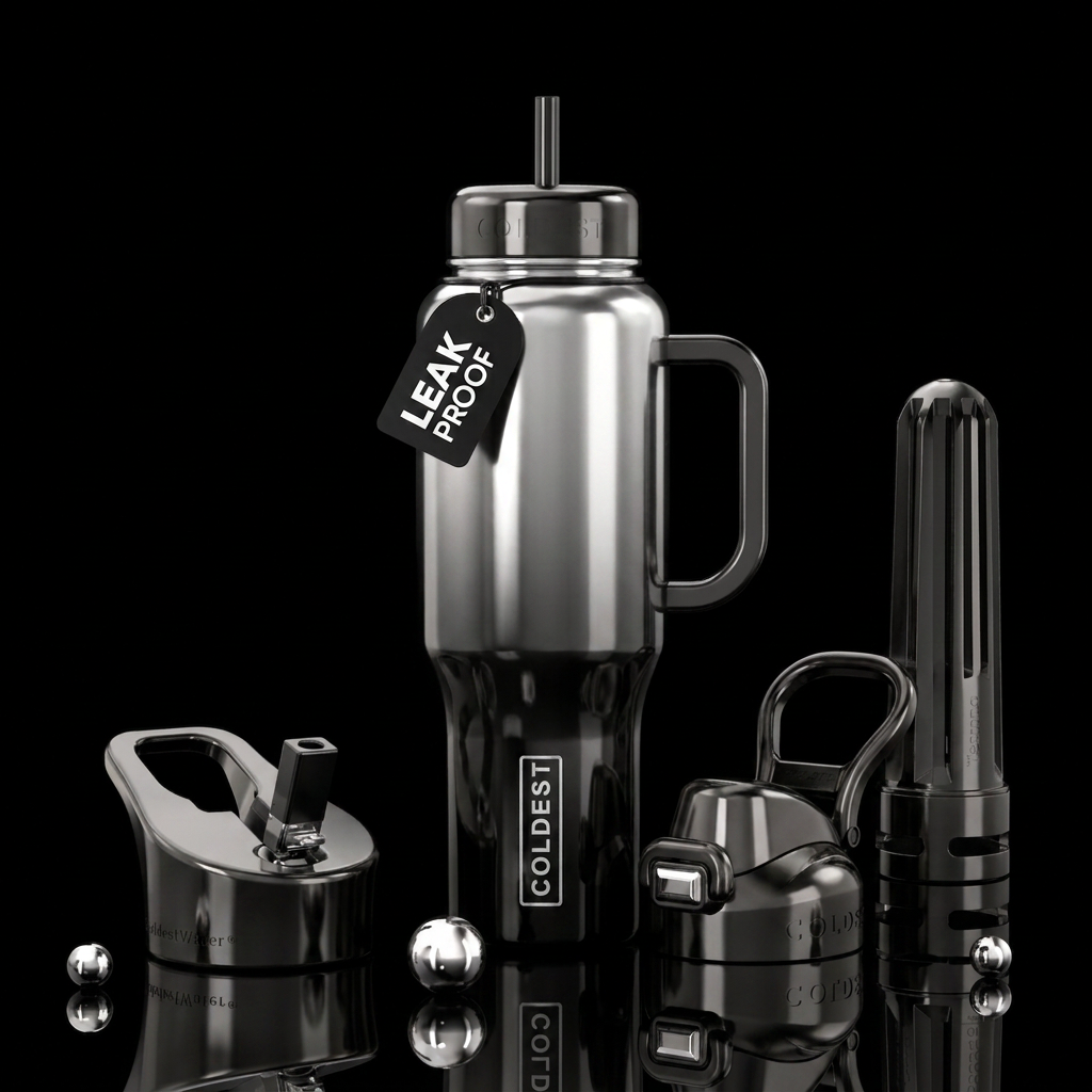 Shiny metallic silver and  shiny metallic black om... water bottle design