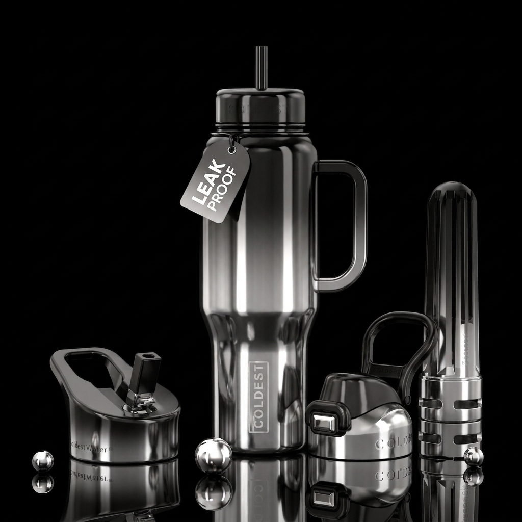 Shiny metallic silver and  shiny metallic black om... water bottle design