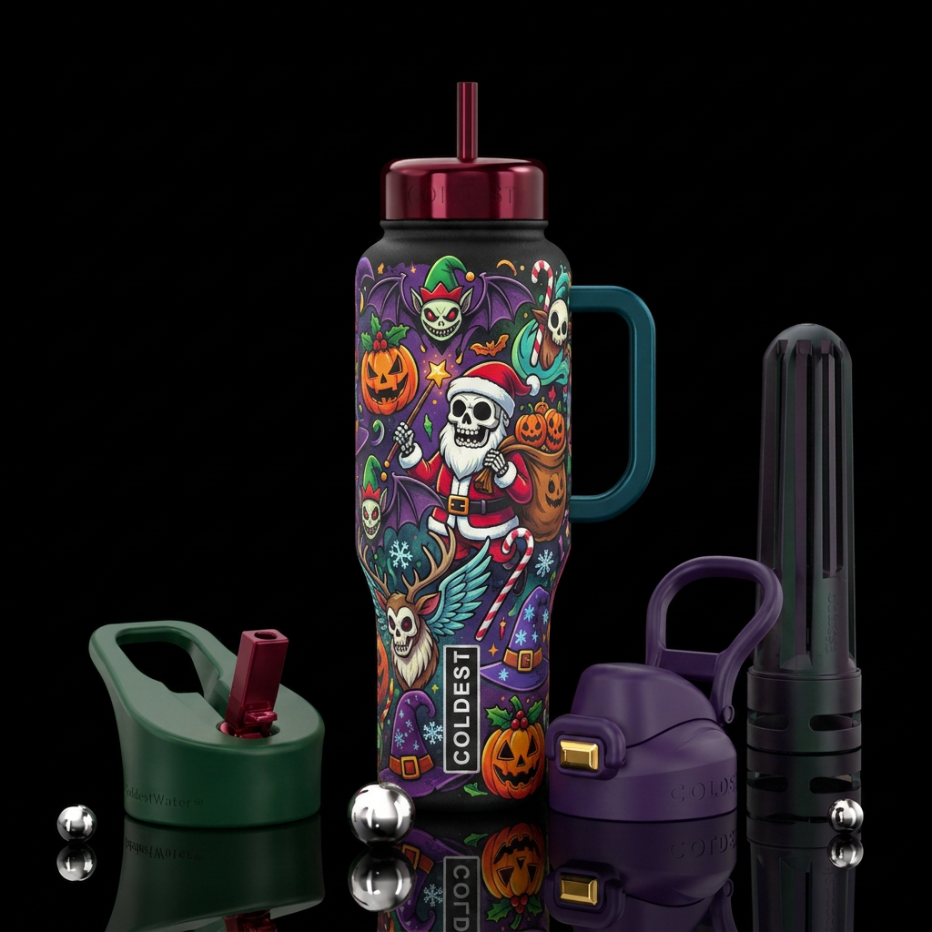 Halloween Christmas cartoon mash up cute funny sca... water bottle design
