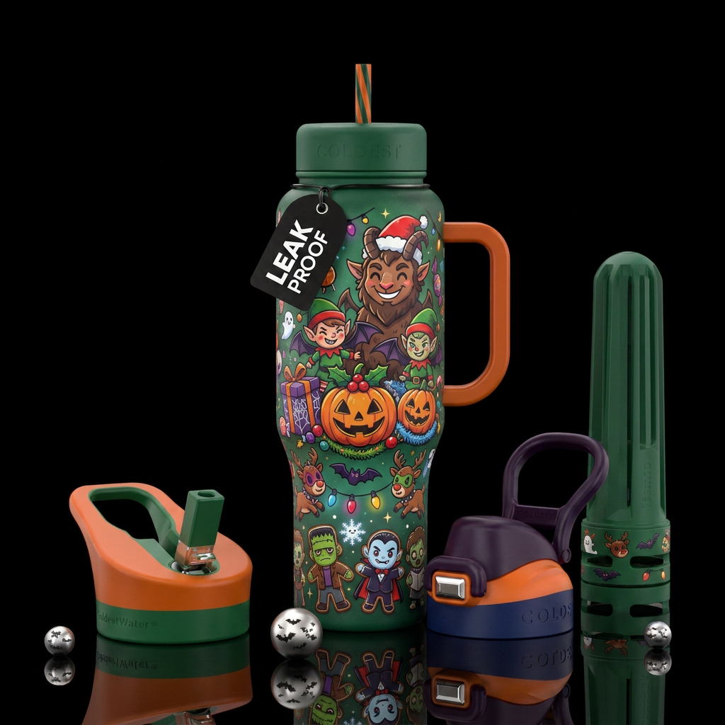 Halloween Christmas cartoon mash up cute funny sca... water bottle design