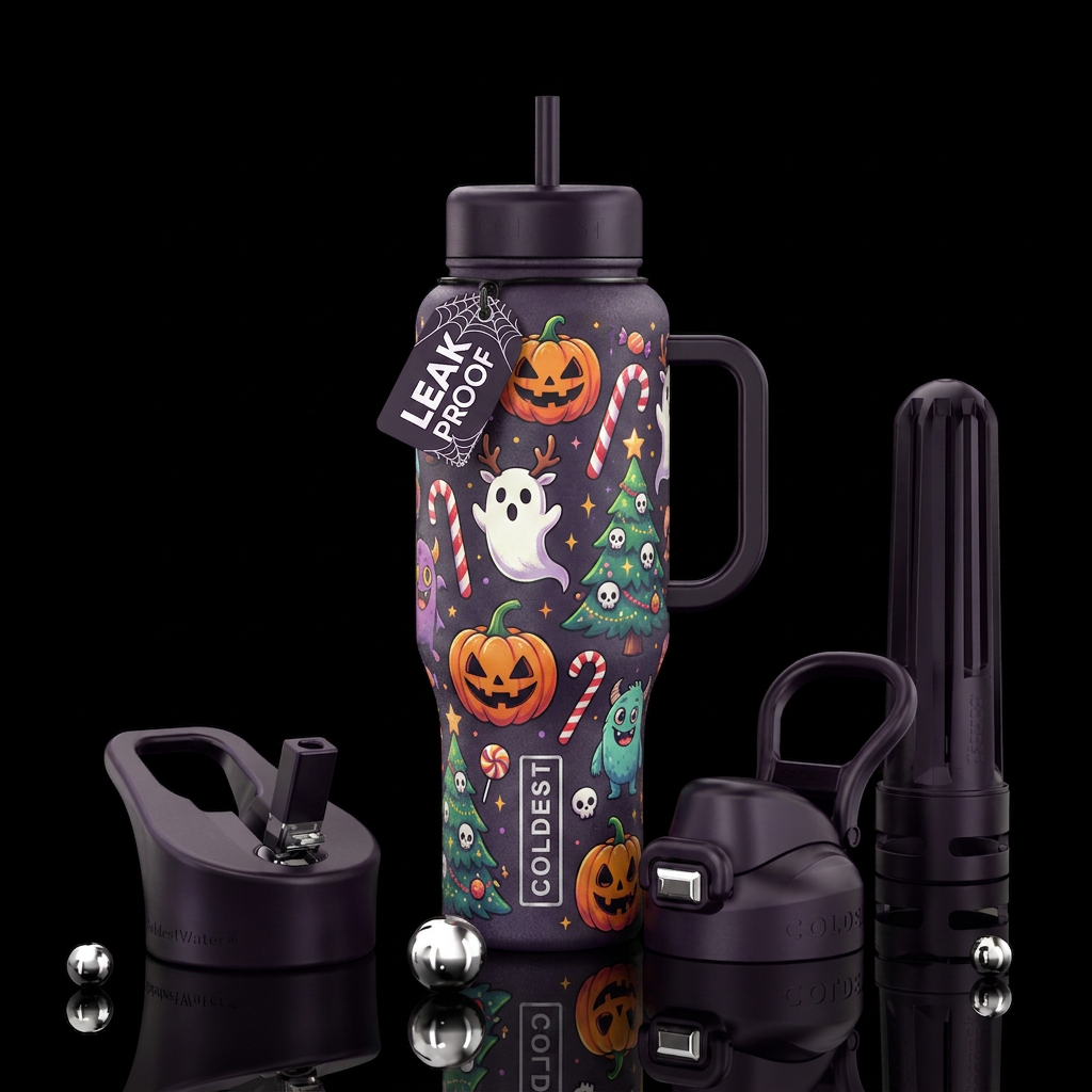 Halloween Christmas cartoon mash up cute funny sca... water bottle design