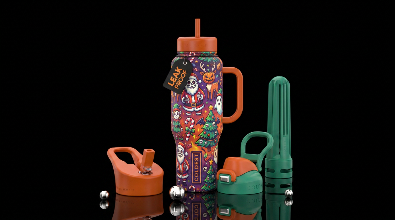 Halloween Christmas cartoon mash up cute funny sca... water bottle design