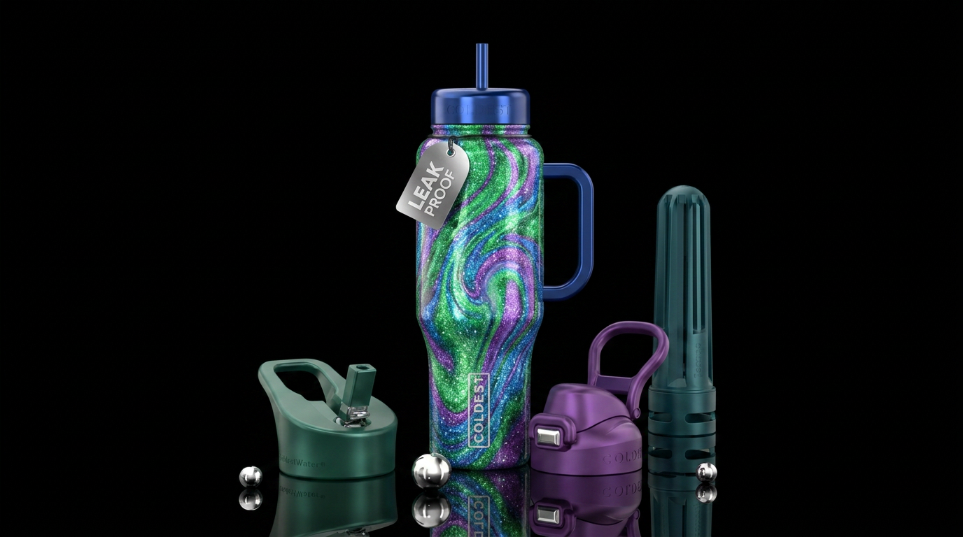 Green sparkle blue sparkle, purple sparkle opalesc... water bottle design