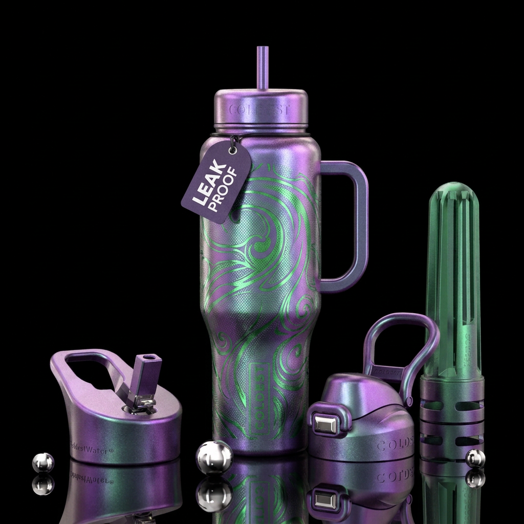 Shimmering enchanted purple with shimmering green ... water bottle design