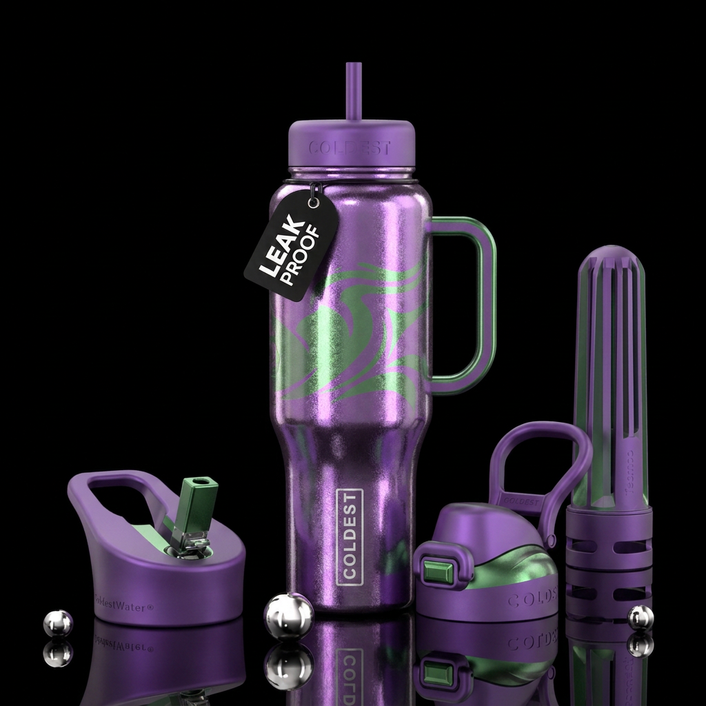 Shiny Shimmering enchanted metallic purple with sh... water bottle design