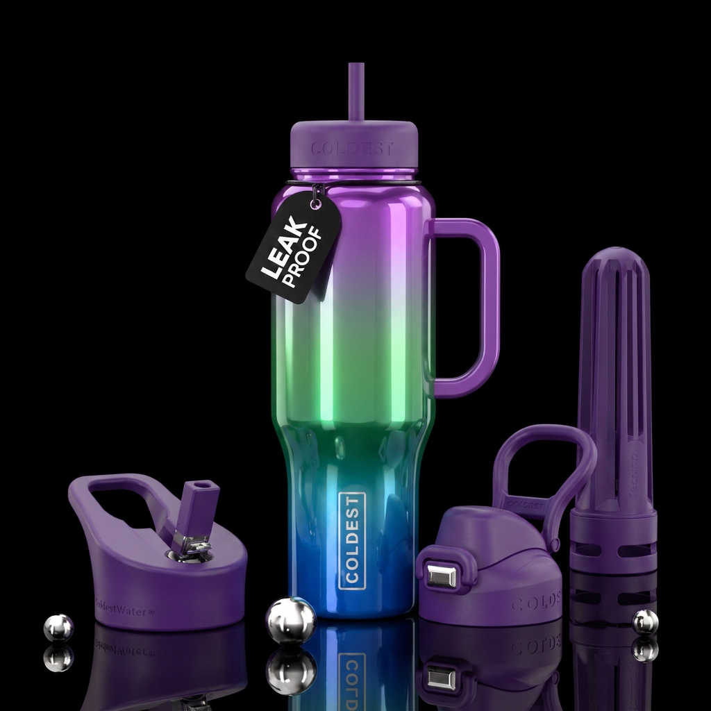 Glossy purple green blue ombred, vibrant, beautiul... water bottle design