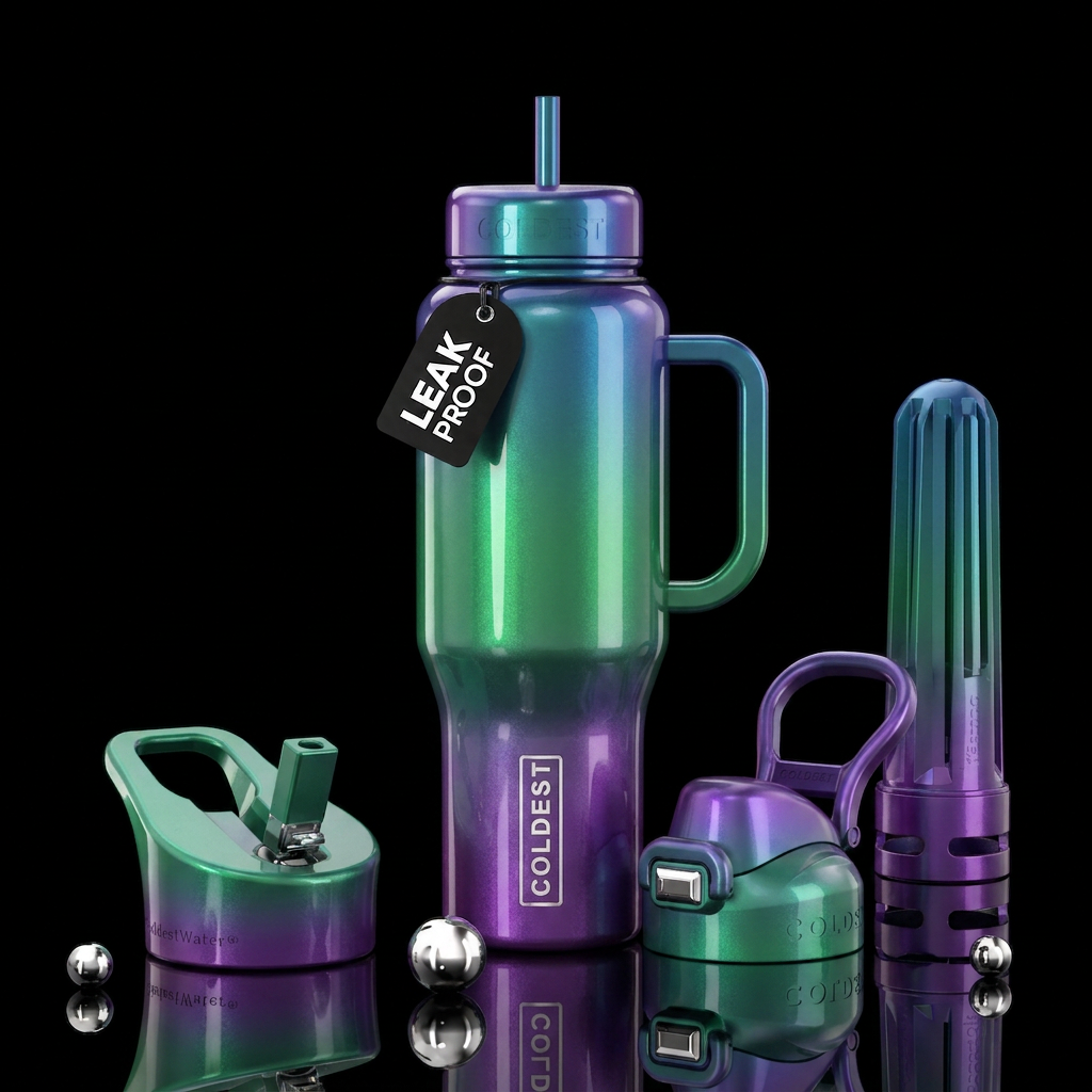 Glossy purple green blue ombred, vibrant, beautiul... water bottle design
