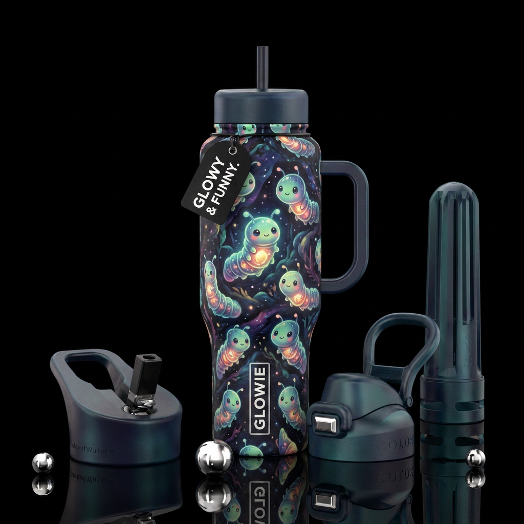 Baby Glow worms glowie, funny, vibrant, beautiul, ... water bottle design