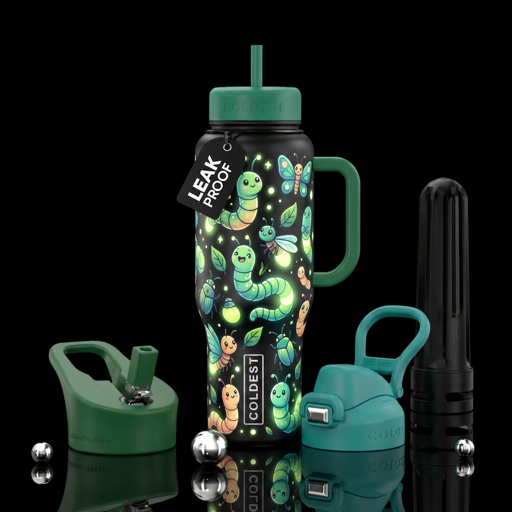 Glow worms glowie, funny, vibrant, beautiul, carto... water bottle design