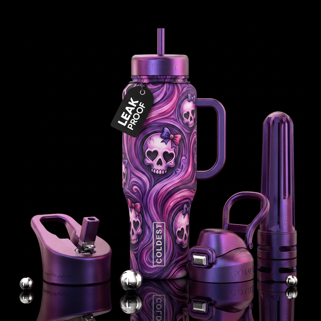 Gothic punk cute girl skulls with heart eyes and a... water bottle design