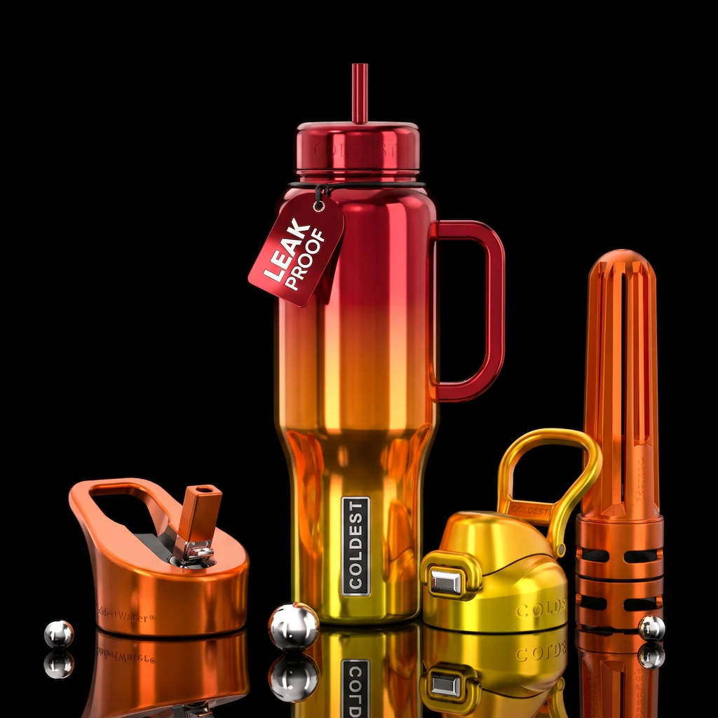 Shiny metallic candy apple red, shiny metallic ora... water bottle design