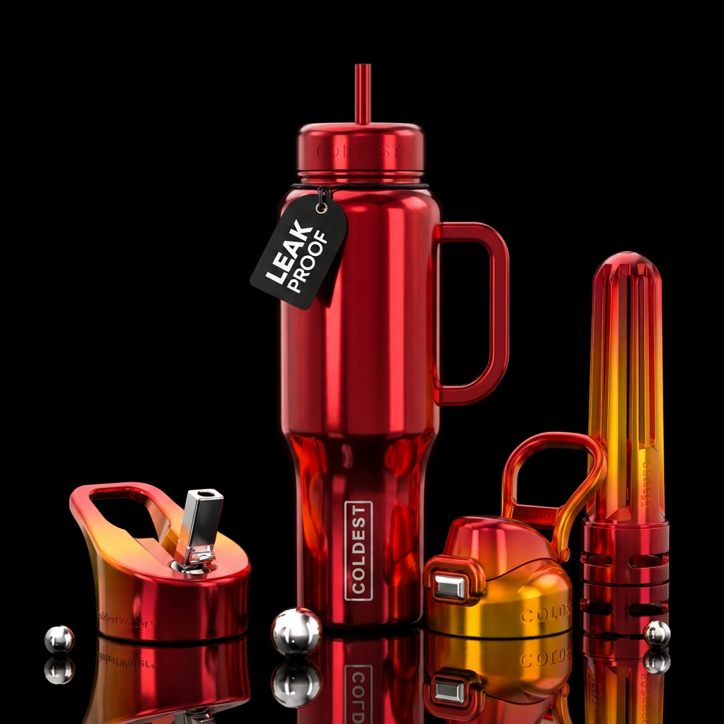 Shiny metallic candy apple red, shiny metallic ora... water bottle design