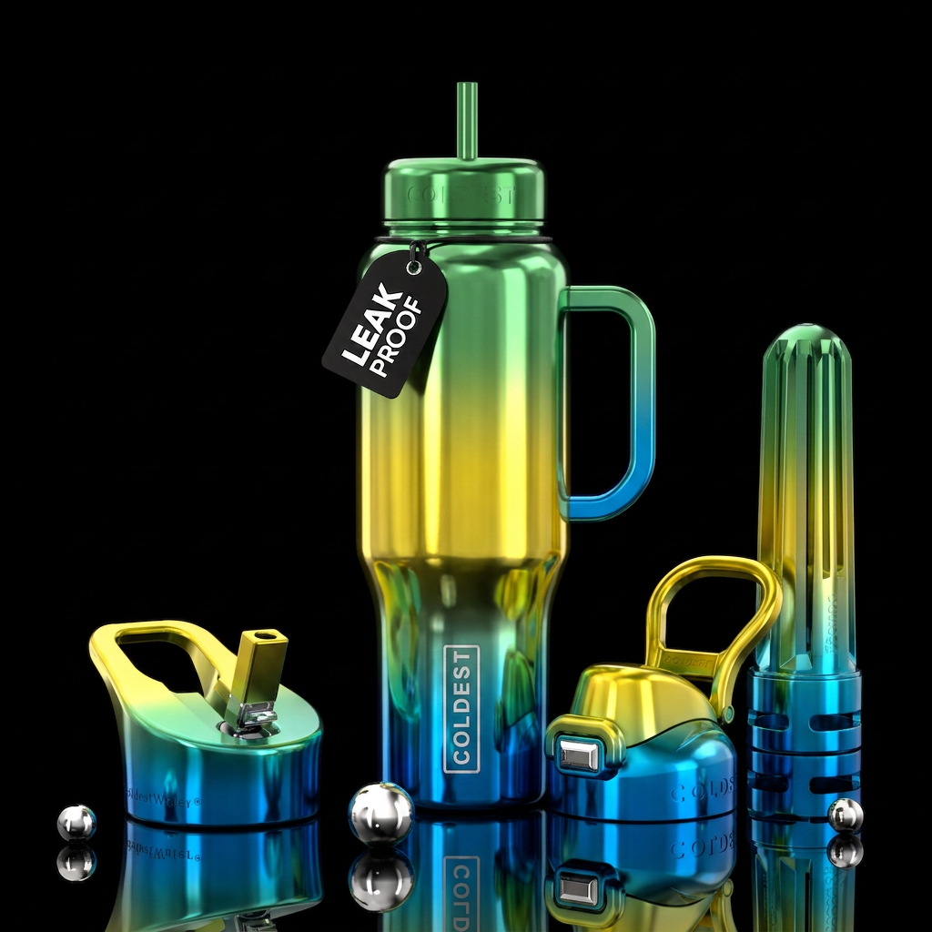 Shiny metallic green shiny metallic yellow shiny m... water bottle design