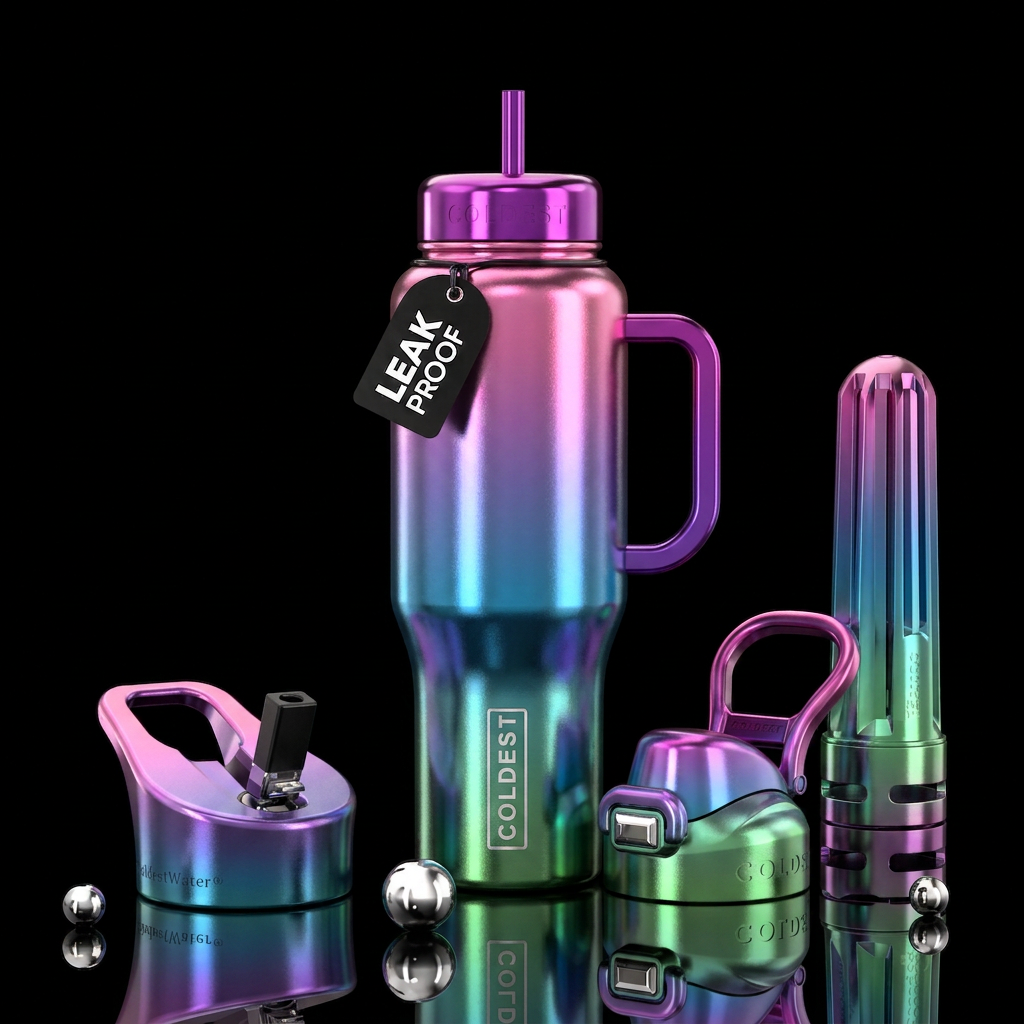 Shiny metallic pink shiny metallic purple shiny me... water bottle design